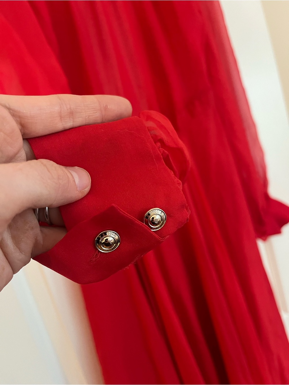 Gorgeous Gucci Vibrant Red Sheer Silk Chiffon Tea Length Cowl Neck Dress - Picture 3 of 12